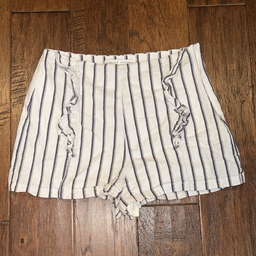 Small - English Factory High Waist Blue and White Shorts